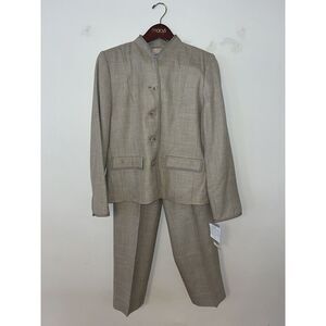 Pendleton Vintage Womens Blazer Sz 12 & Pants Sz 12 Cream & Tan Tweed Wool Silk‎